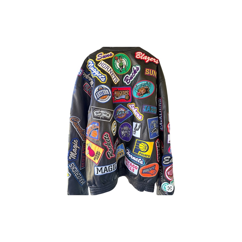 Jeff Hamilton NBA Multi Patch Leather Jacket Limited Edition 2003 Mens 6XL Black